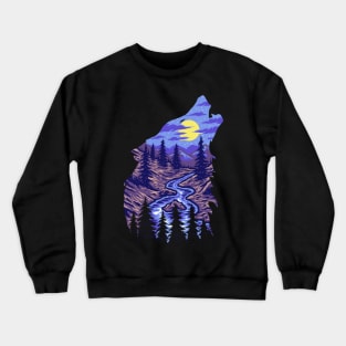 Wolf Silhouette Nature Full Moon Landscape Crewneck Sweatshirt